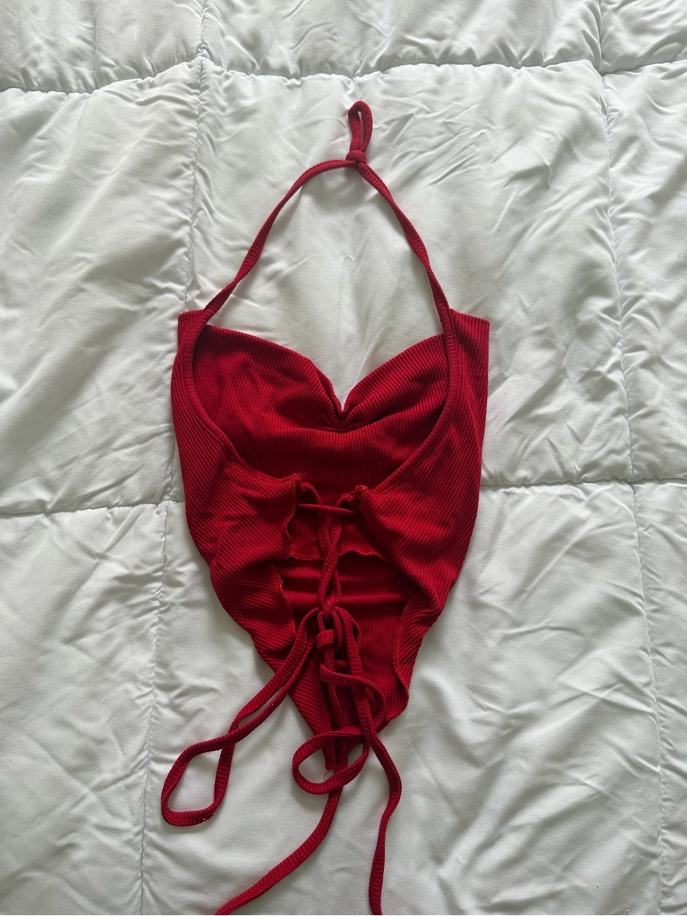 SHEIN Red Ribbed Halter Crop Top - Picture 2 of 2